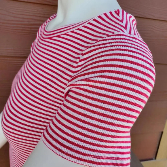 J Roberts Magenta Pink and White Striped Bodycon Mini Dress Size Medium NWOT - Picture 9 of 13